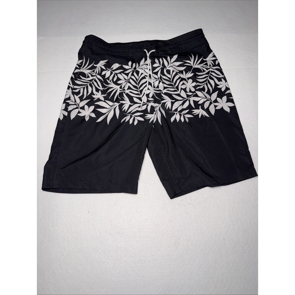 Old Navy Mens Black White Palm Print Swim Board Shorts Trunks Size 34